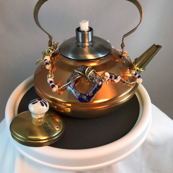 Repurposed Copper Teapot Oil Lamp/Tiki Torch- OL-04