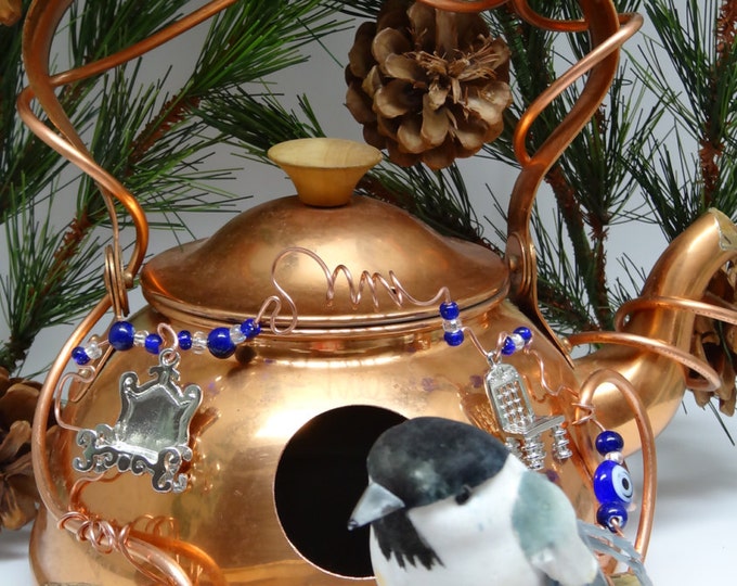 Whimsical Repurposed Copper Tea Kettle Birdhouse With Chairs Etsy