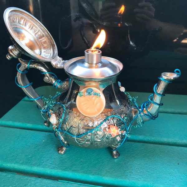 Repurposed Moroccan Teapot Oil Lamp/Tiki Torch- OL-03