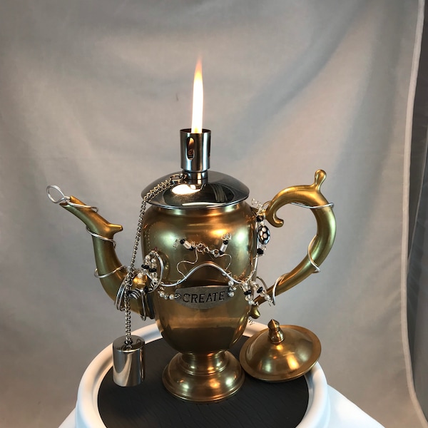 Repurposed Brass Teapot Oil Lamp OL-06