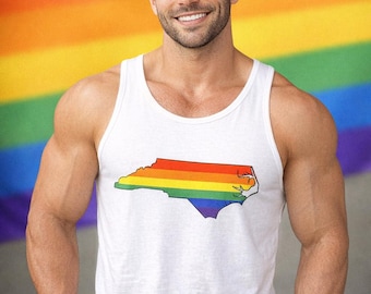North Carolina Rainbow Pride Tank Top | NC State Outline LGBTQ