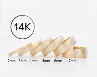 14k Gold Hammered Wedding Band, DOME, Classic Wedding Rings for Men and Women, Plain Simple Wedding Band Ring, Solid Gold Wedding Band