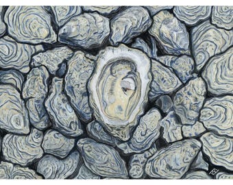 Whole Lotta Oyster | Pastel Pencil Coastal Wall Art | Original Illustration Print