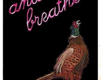 Pheasant Art Print, And Breathe, Original Pastel Drawing, Wildlife Wall Art, Dark Background Art, Countryside Print