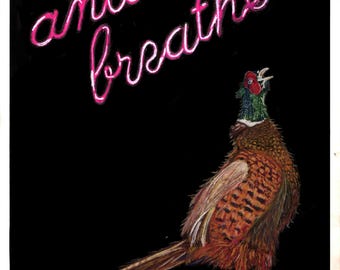 Pheasant and Breathe Postcard Print, Original Pastel Drawing, Wildlife Art Card, Bird Gift, Small Art Print