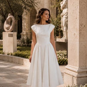 white a line summer dress Leely Women White A Line Boho Dress with Ruffles Chiffon Asymmetrical Off the Shoulder Cowgirl Dress