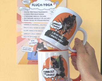 Doppelpack-Becher/Tassen: Zwei verschiedene Tassen nach Wahl und 1 x Fluch-Yoga-Plakat A4