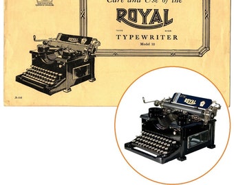 Royal No.10 Typemachine Gebruiksaanwijzing Antiek VTG enkel paneel, glazen zijkant