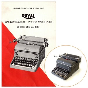 May include: A vintage Royal Standard typewriter with black keys and a silver carriage return lever. The typewriter is in good condition and has a red and white background.
