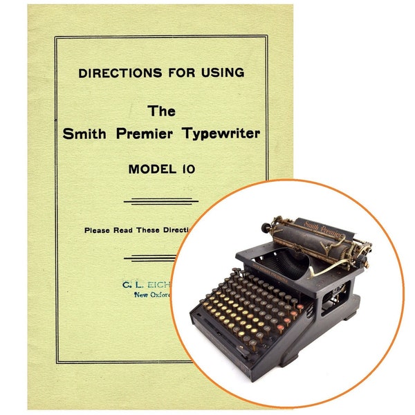 Smith Premier No.10 Typewriter Instruction Manual Antique Vtg Schreibmaschine Repro