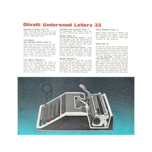Olivetti Lettera 33 Typewriter Instruction Card Manual Antique Vtg Underwood