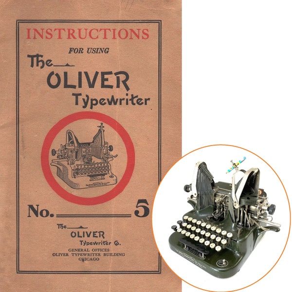 Oliver No.5 Typewriter Instruction Manual Antique Vtg Schreibmaschine 6 Repro