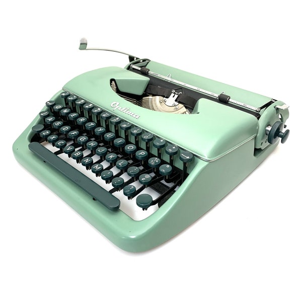 MINTY 1959 Optima P1 Ultra Portable Typewriter & Case Green Working Pica Vtg