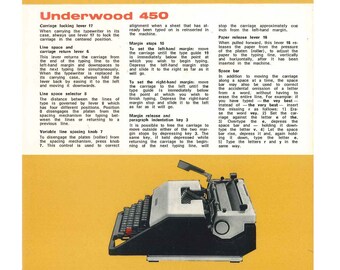 Underwood 450 Typemachine Instructiekaart Gebruikershandleiding Handleiding Vtg Olivetti