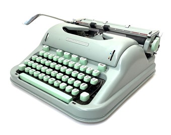 1963 Hermes 3000 Typewriter w/Case Working Seafoam Green Pica Portable Vtg