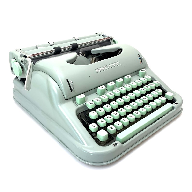 1963 Hermes 3000 Typewriter w/Case Working Seafoam Green Pica Portable Vtg image 6