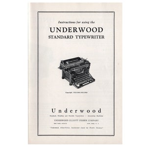 Underwood No.6 Standard Typewriter Gebruiksaanwijzing Antiek Vtg User 11 12 (bijgesloten)