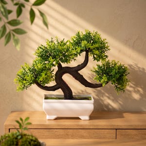 Bonsai di Ficus / Pianta Bonsai Artificiale / Albero Bonsai Finto / Pianta Zen Giapponese / Vaso Bonsai / Decorazione da Scrivania / Nessuna Manutenzione