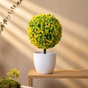 Ball Topiary Tree | Boxwood Topiary Plant | Artificial Bonsai Plant | Lime Green Decor | Bonsai Pot | Small Topiary Tree | No Maintenance