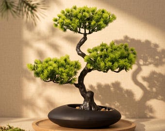 Kiefer Bonsai-Baum | Künstliche Bonsai-Pflanze | Gefälschter Bonsai Baum | Japanische Kiefer Dekor | Bonsai Schale | Zen-Pflanzendekor | Keine Wartung