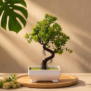 Bonsai di Ficus / Pianta Bonsai Artificiale / Albero Bonsai Finto / Decorazione con Radici Aeree di Banyan / Vaso Bonsai / Pianta da Scrivania Decorativa / Nessuna Manutenzione