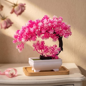 Pink Cascade Bonsai Tree | Artificial Bonsai Plant | Fake Bonsai Tree | Sakura Cherry Blossom Decor | Bonsai Pot | Pink Plant Decor