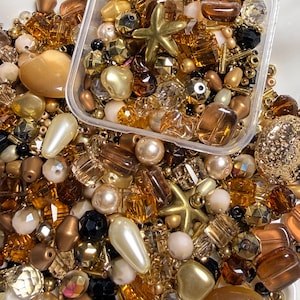 Golden Amber Baroque Glass Bead Mix, Black Gold Pearl Crystal Bead Soup, Starfish Beads for Bracelet Jewelry Making, 30g 50g 100g