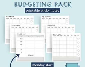 Budget Tracker Printable Sticky Notes Monthly No Spend Low Spend Bills Spending Teller Slip MONDAY Start Download Simple Functional Planning