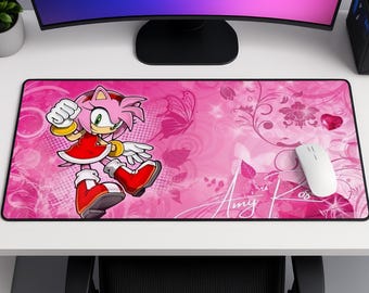 Amy Rose Mauspad, Sonic Hedgehog Schreibtischmatte, Pink Gaming Mauspad, Niedliche Cartoon Schreibtischunterlage, Kawaii Gamer Girl Einrichtung
