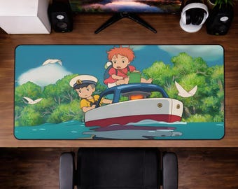 Ponyo-muismat, Studio Ghibli-bureaumat, gezellige anime-gaming-muismat, schattige Ocean Aesthetic XXL-bureaumat