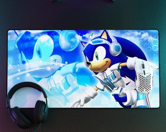 Sonic the Hedgehog Mauspad, Frutiger Aero Schreibtischmatte, Blaues ästhetisches Gaming Mauspad, Retro Y2K Schreibtischunterlage, Sonic Fan Einrichtung