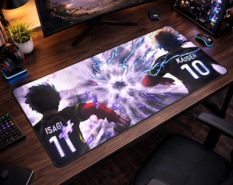 Blue Lock Mouse Pad, Isagi & Kaiser Desk Mat, Anime Soccer Gaming Setup, XL Keyboard Pad Gift