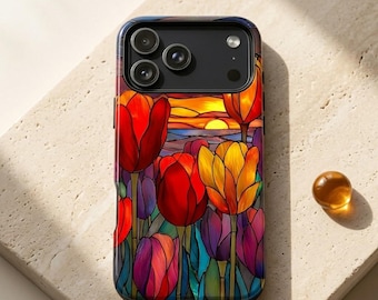 Stained Glass Phone Case, Mosaic Art Nouveau Floral Design