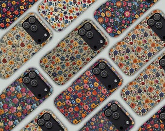 Embroidered Floral iPhone Case, Cottagecore Botanical Cover, Tough, MagSafe