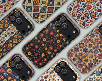 Boho Floral iPhone Case, Vintage Folk Art Cover, Tough, MagSafe (iPhone 13-17)
