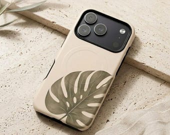 Nordic Phone Case, Monstera Botanical Design in Beige for iPhone