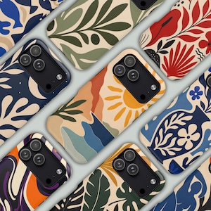 Matisse mobilskal, modernt abstrakt fodral, konstnärligt färgglatt fodral, Magsafe & Tough