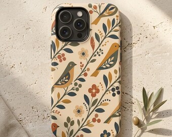 Modern Folk Phone Case, Scandinavian Folk Floral Design for iPhone