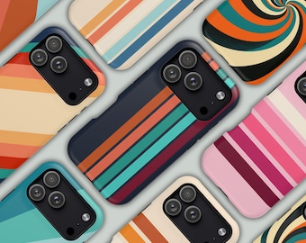Retro Stripe iPhone Case, Vintage Geometric, iPhone 17, 16, 15 & 14,  Tough, Magsafe