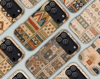 Southwestern Phone Case with Tribal Geometric Pattern, Earth Tone Boho Western Design