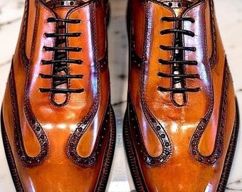 Handmade Men's Formal Oxford Shoes Genuine Brown Real Leather For Party Wedding