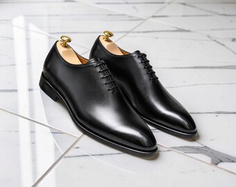 Men Black Oxford Dress Shoes Handmade Leather Formal Wedding Business Shoes