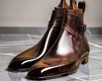 Handmade Men Shoes Real Leather Brown Formal Jodhpur Ankle Dress Boots For Men
