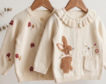 Kids Embroidered Knit Cardigan - Girls Toddler Sweater Coat Outerwear