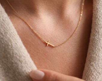 18K Gold-Plated Sideways Cross Necklace