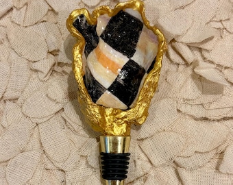 Handcrafted MacKenzie Childs inspired Oyster Shell Wine Stopper