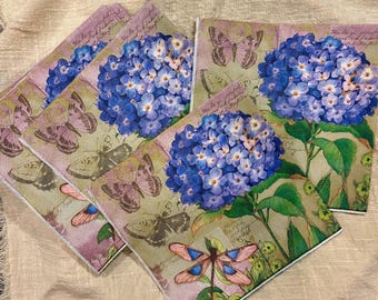 Set of 20 Purple Hydrangea & Dragonfly Decoupage Paper Napkin