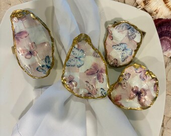 Oyster Shell Butterfly Napkin Rings Mackenzie Childs inspired design - set of 4