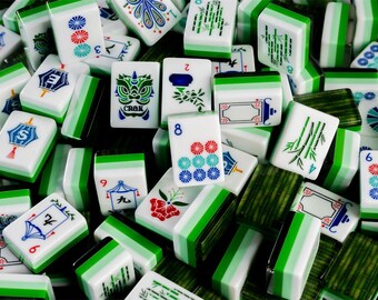 Bamboo Green American Mahjong Tiles  & FREE GIFT, Mahjong oyster shell dice holder