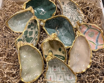 Hand-Crafted Oyster Shell Ring Dish | Floral Butterfly Decor, Option to Monogram | Bulk Wedding, Bridal Shower Favors